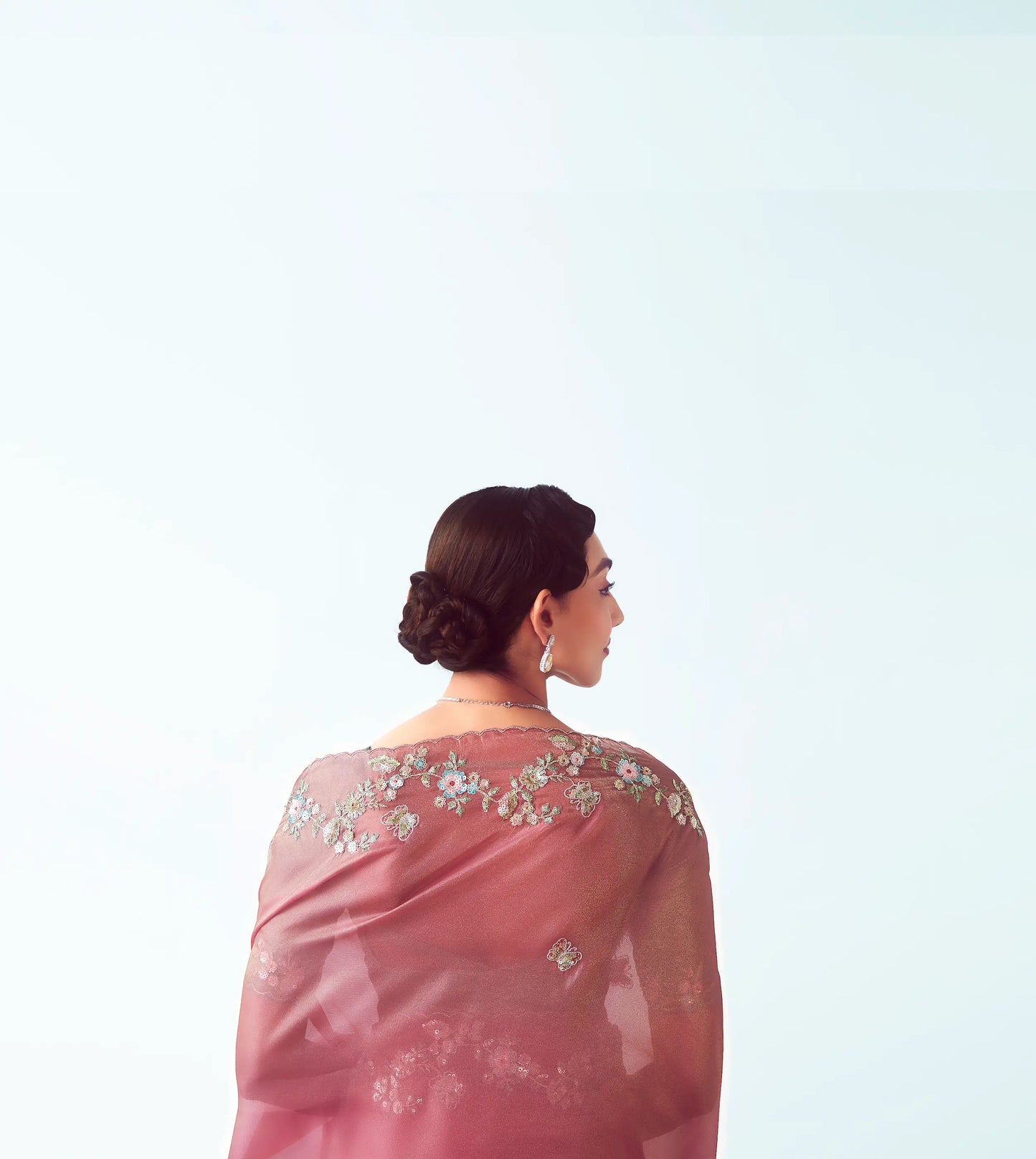 Dusty Pink Party Wear Saree With Embroidery & Hand Work