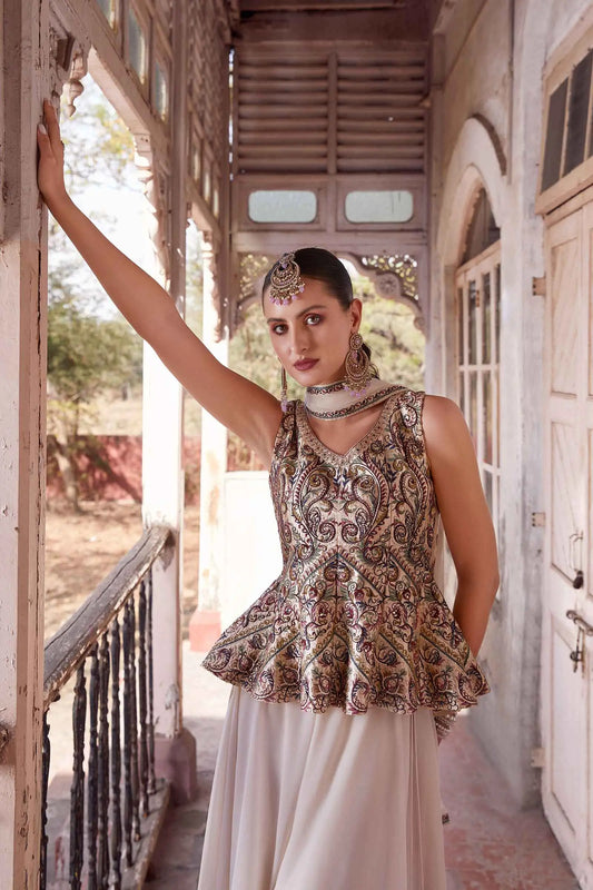 Multi Color Thread Sequins Embroidery Work Georgette Indo Western With Dupatta