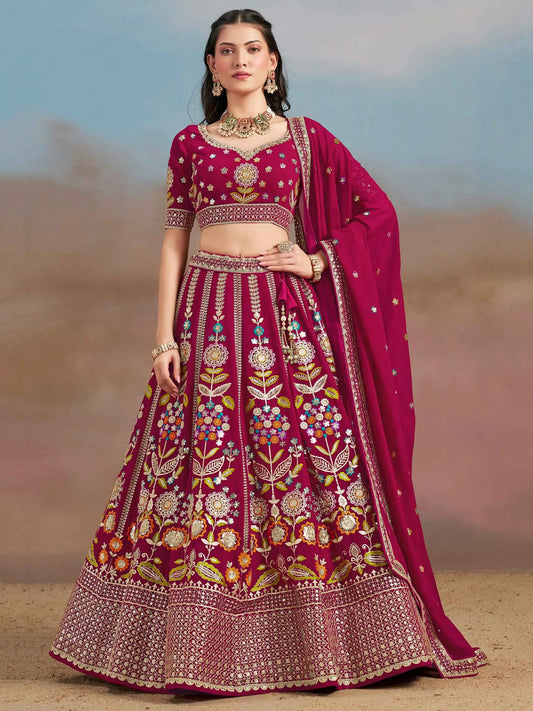 Pink Georgette Lehenga With Dori Zari Thread & Sequins Embroidery Work