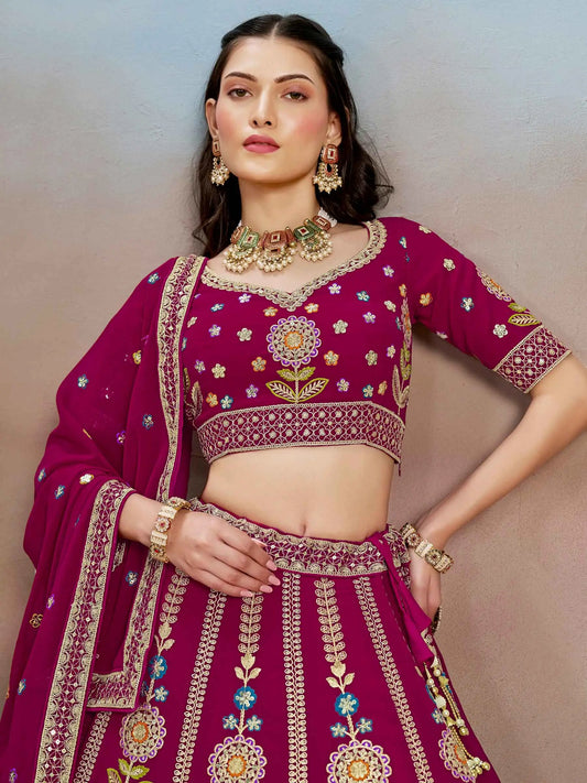 Pink Georgette Lehenga With Dori Zari Thread & Sequins Embroidery Work