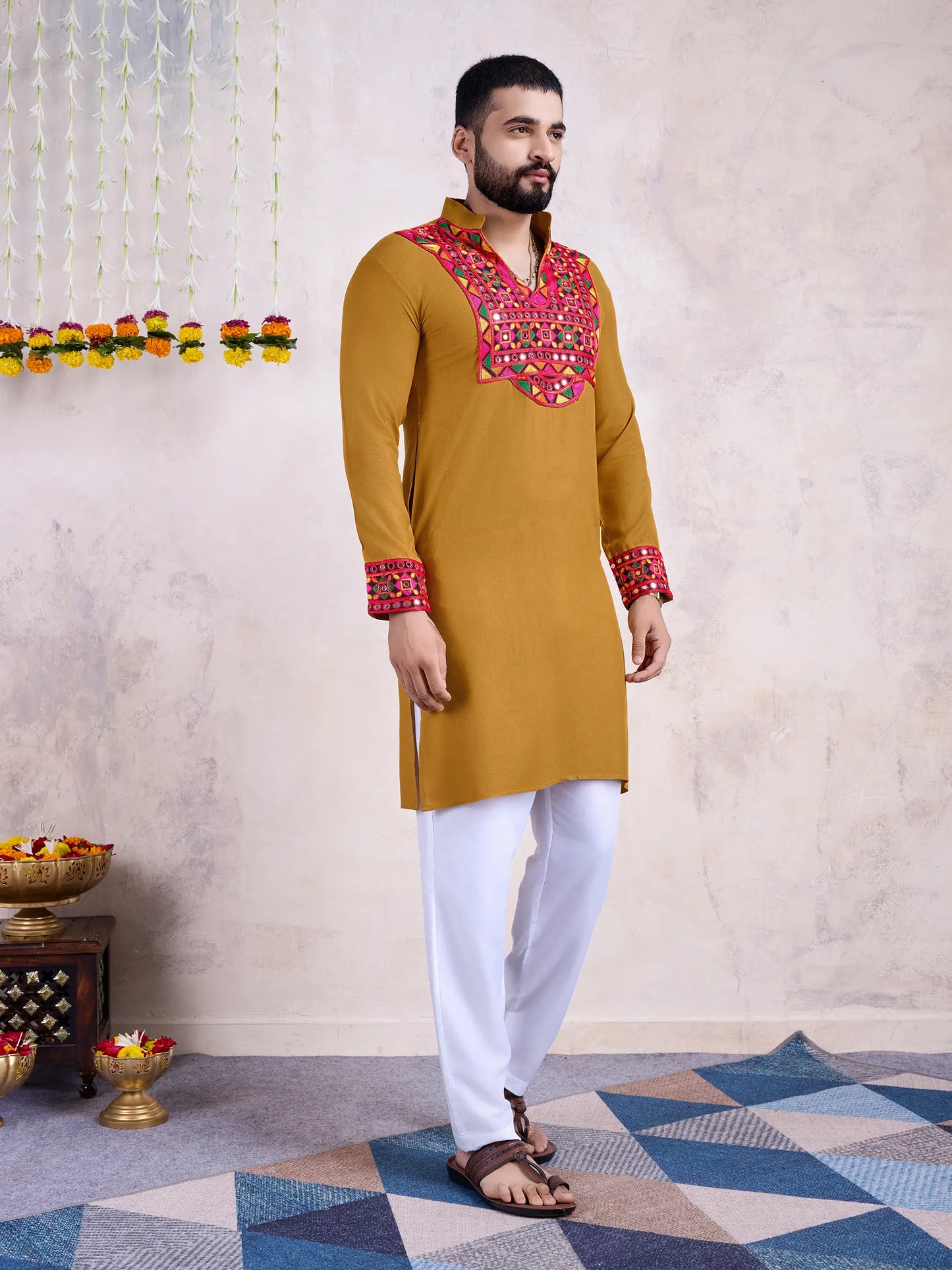 Yellow Rayon Kurta Embroidery With Mirror Work