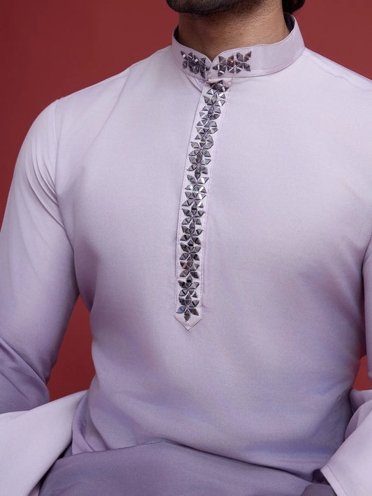 Dusty Purple Real Mirror Work Kurta With Dupatta