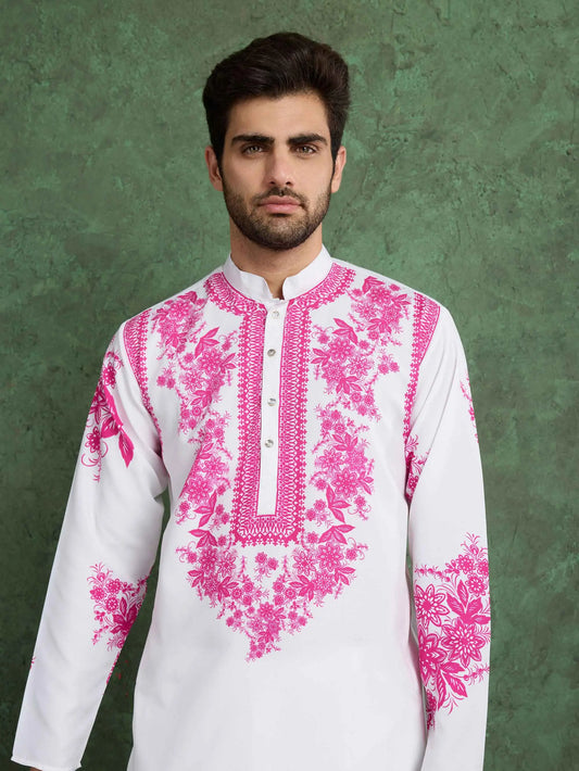 Wonderful White Rayon Kurta With Beautiful Pink Digital Print
