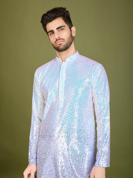 Ombre Purple Georgette Kurta With Thread & Sequins Embroidered Work