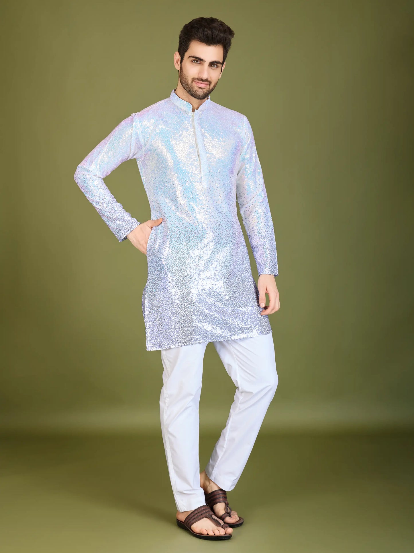 Ombre Purple Georgette Kurta With Thread & Sequins Embroidered Work