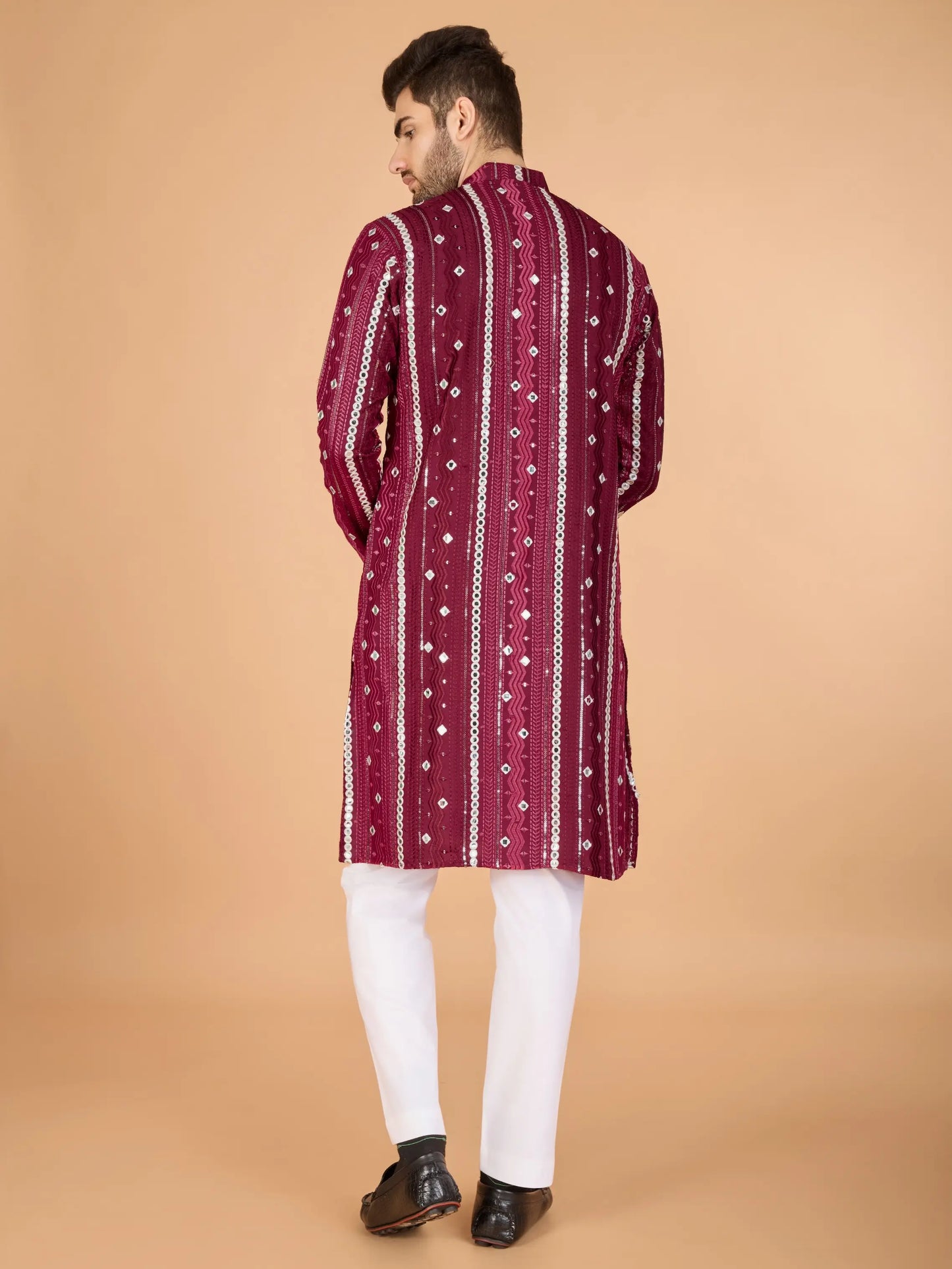 Maroon Rayon Kurta With Thread, Sequins & Foil Mirror Embroidered Work