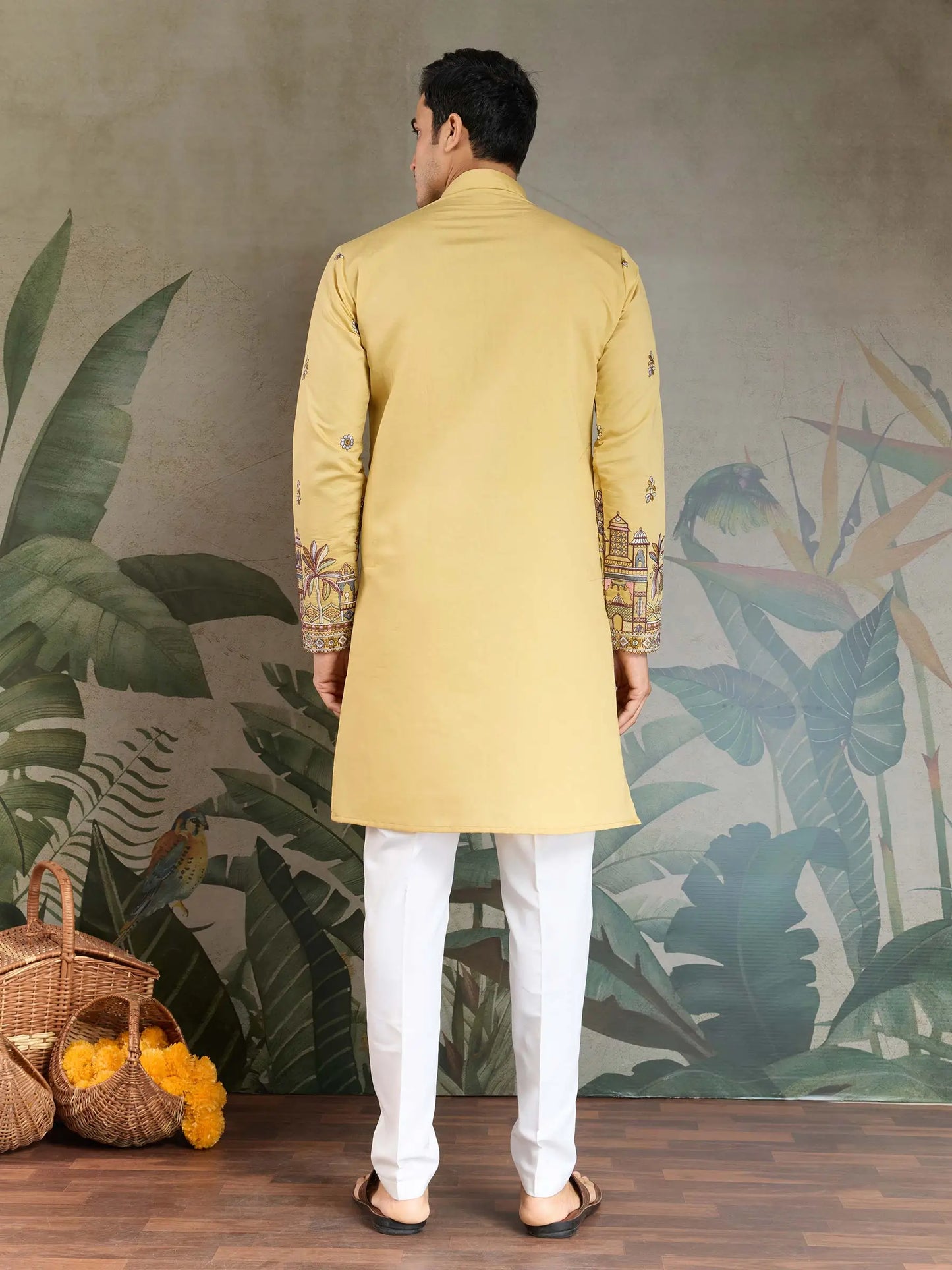 Yellow Viscose Silk Thread & Sequence Embroidered Work Kurta With Pant & Dupatta