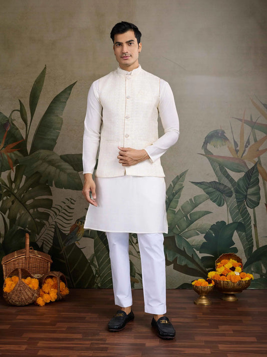 Off White Viscose Silk Kurta With Sequins Jacquard Design Work Koti