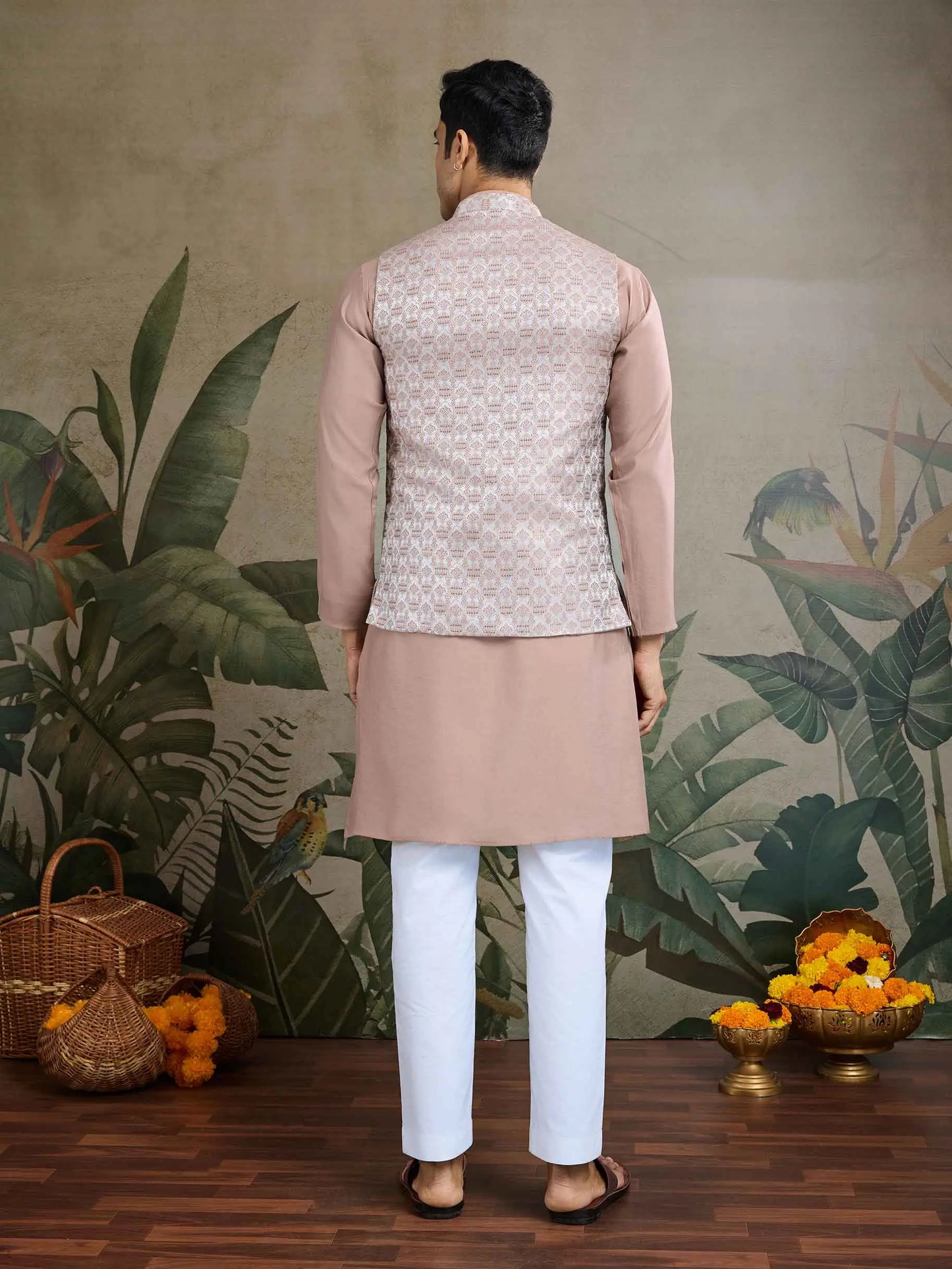 Rosy Brown Viscose Silk Kurta With Sequins Jacquard Design Work Koti