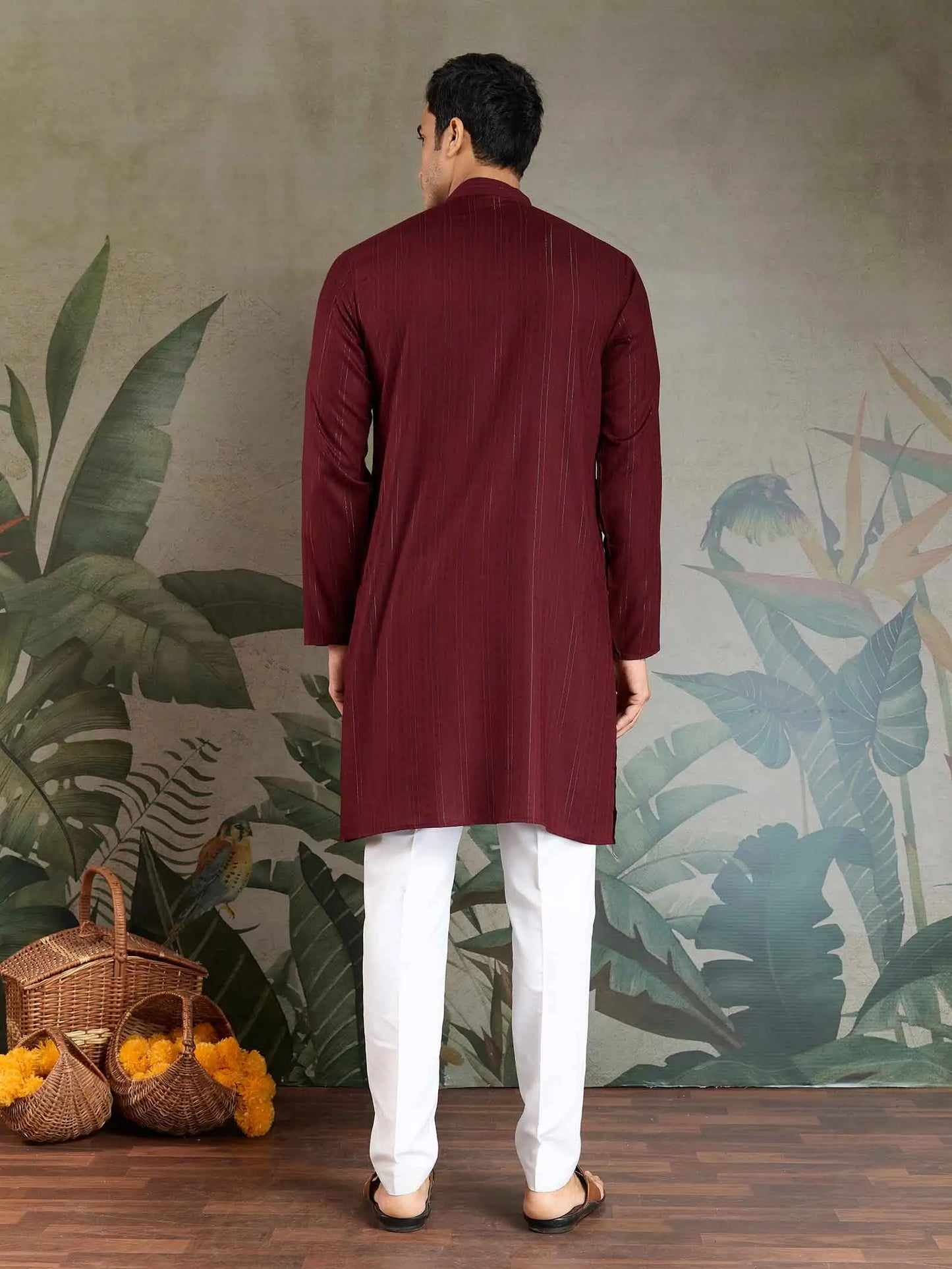 Maroon Mirror And Zari Weaving Work Kurta With Printed Dupatta