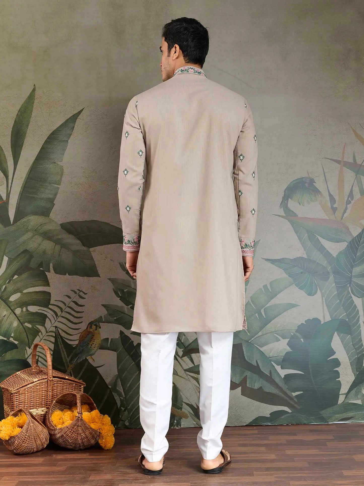 Ivory Viscose Silk Thread And Sequins Embroidery Work Kurta With Pant