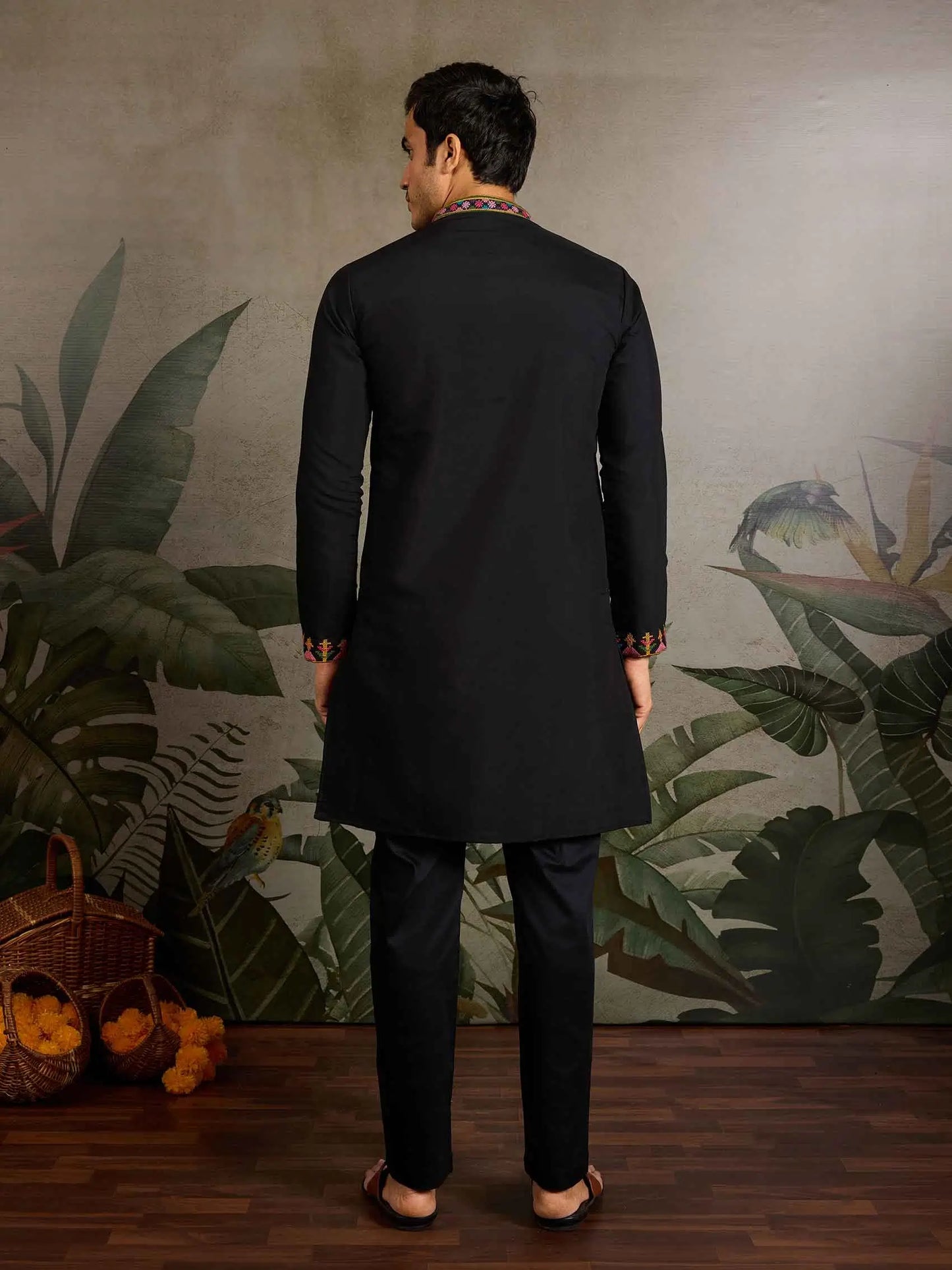 Festive Black Kurta Set with Multi-Thread Embroidery Work