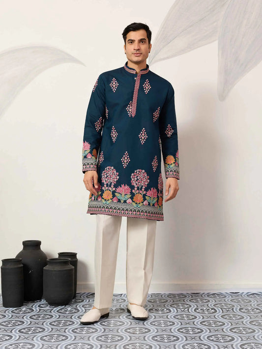 Nile Blue Embroidery Work Kurta Set