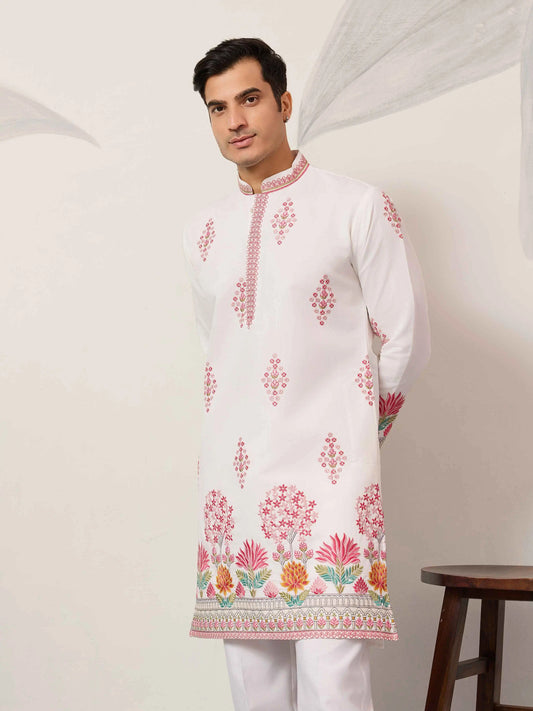 White Embroidery Work Kurta Set