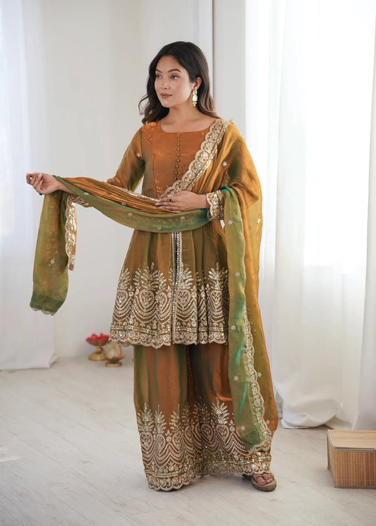 Rust Brown Fendi Silk Embroidery salwar suit