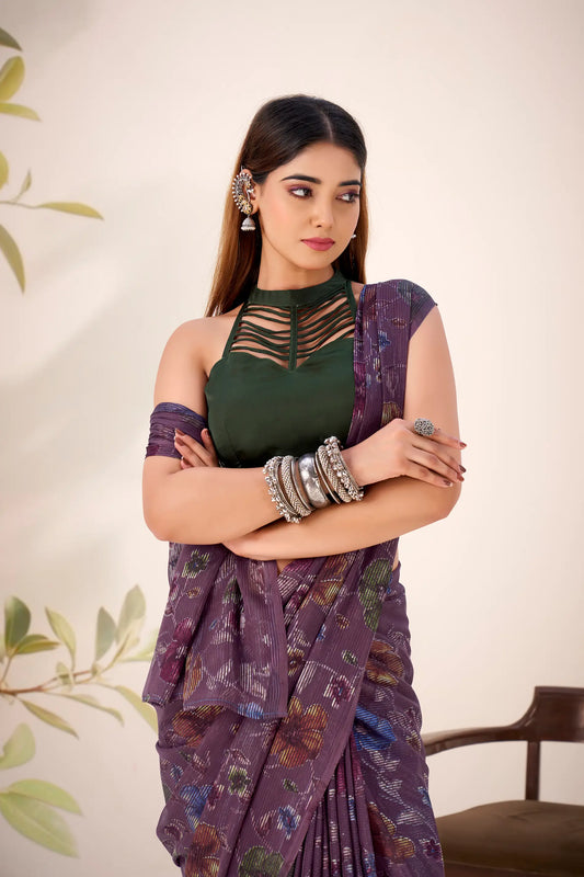 Mulberry Lurex Brasso Floral Saree