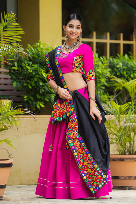 Rani Pink Traditional Gantthi Work Chaniya Choli For Navratri