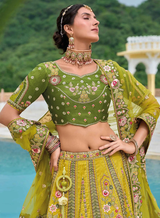 Dark Gold Bridal Lehenga With Heavy Embroidery & Cutwork