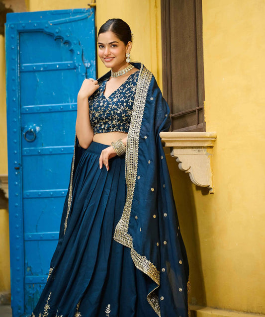 Regal Blue Sequins Embroidery Work Lehenga Choli