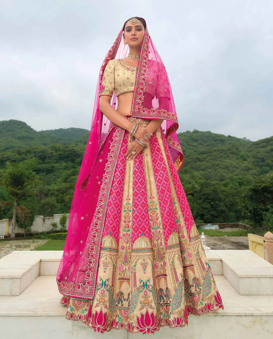 Pink Heavy Khatli & Embroidery Work Bridal Lehenga