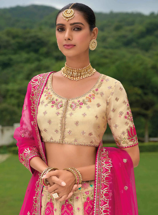 Pink Heavy Khatli & Embroidery Work Bridal Lehenga
