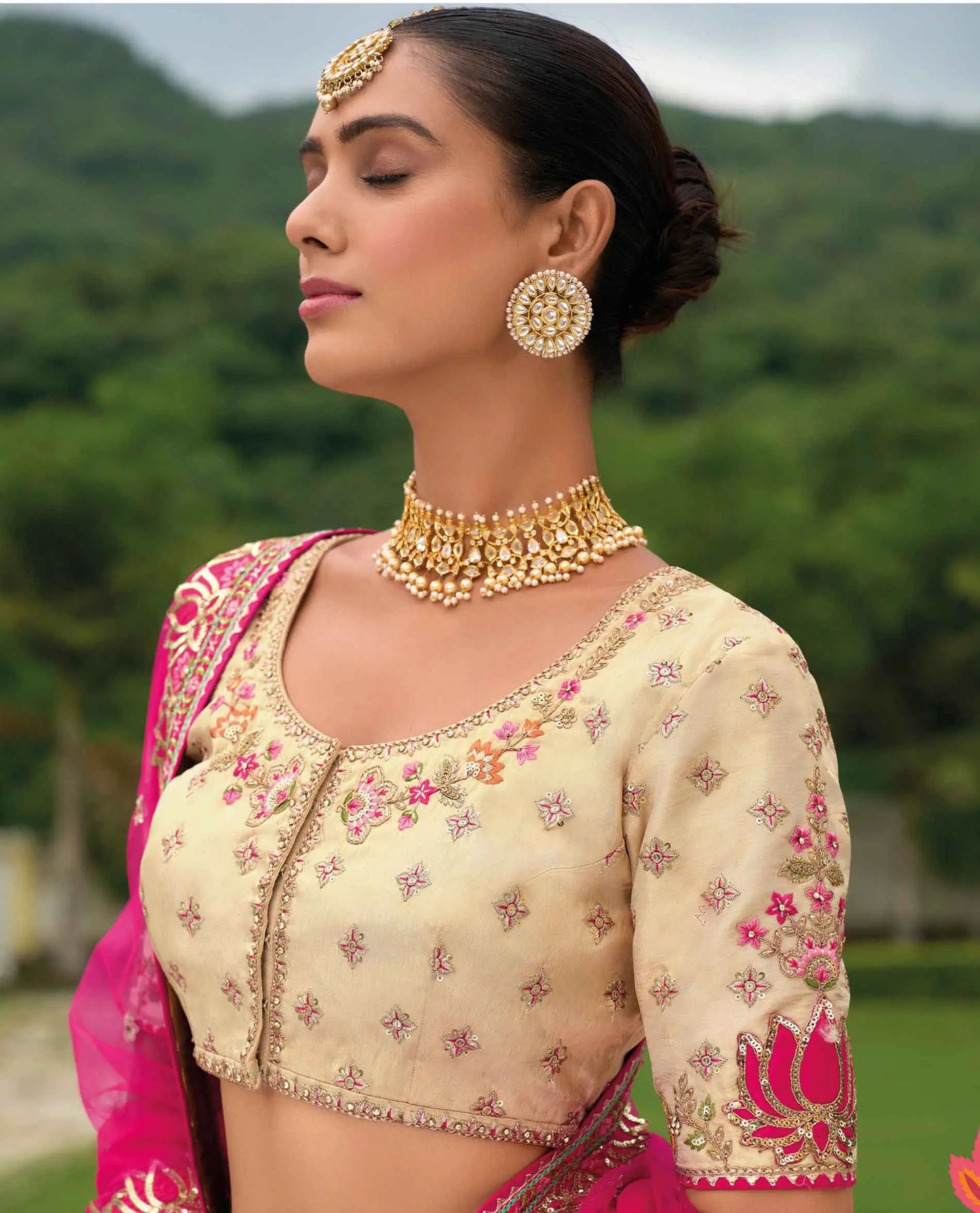 Pink Heavy Khatli & Embroidery Work Bridal Lehenga