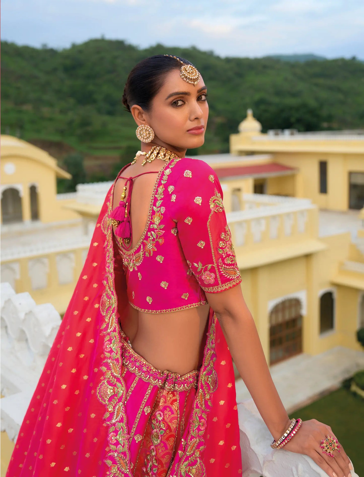 Orange Pink Bridal Lehenga With Heavy Khatli & Embroidery