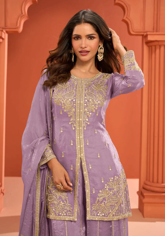 Lavender Fendi Silk Embroidery Salwar Suit