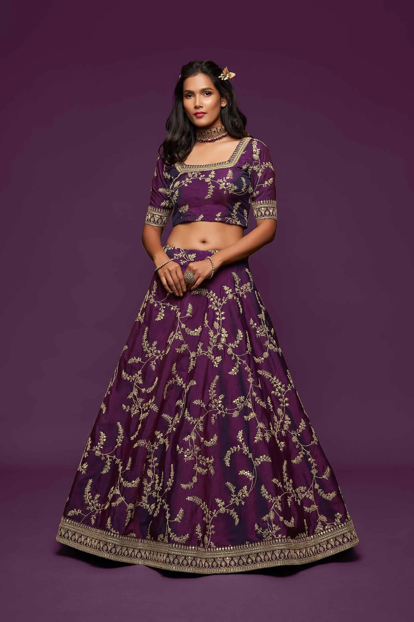 Wine Silk Lehenga Choli With Thread Zari Dori And Sequins Embroidery Work