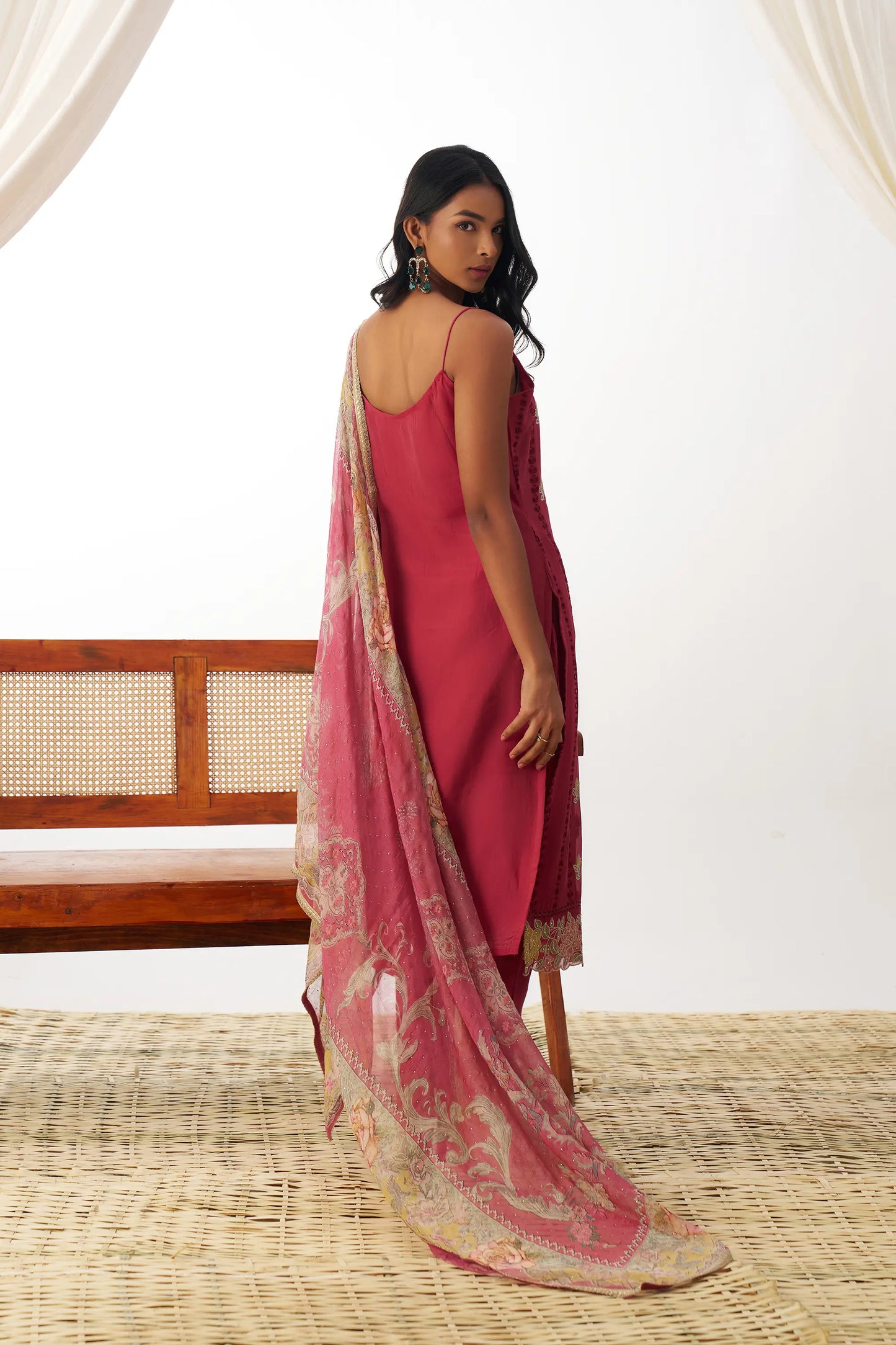 Dull Red Fancy Embroidered Work Organza Salwar Suit With Dupatta