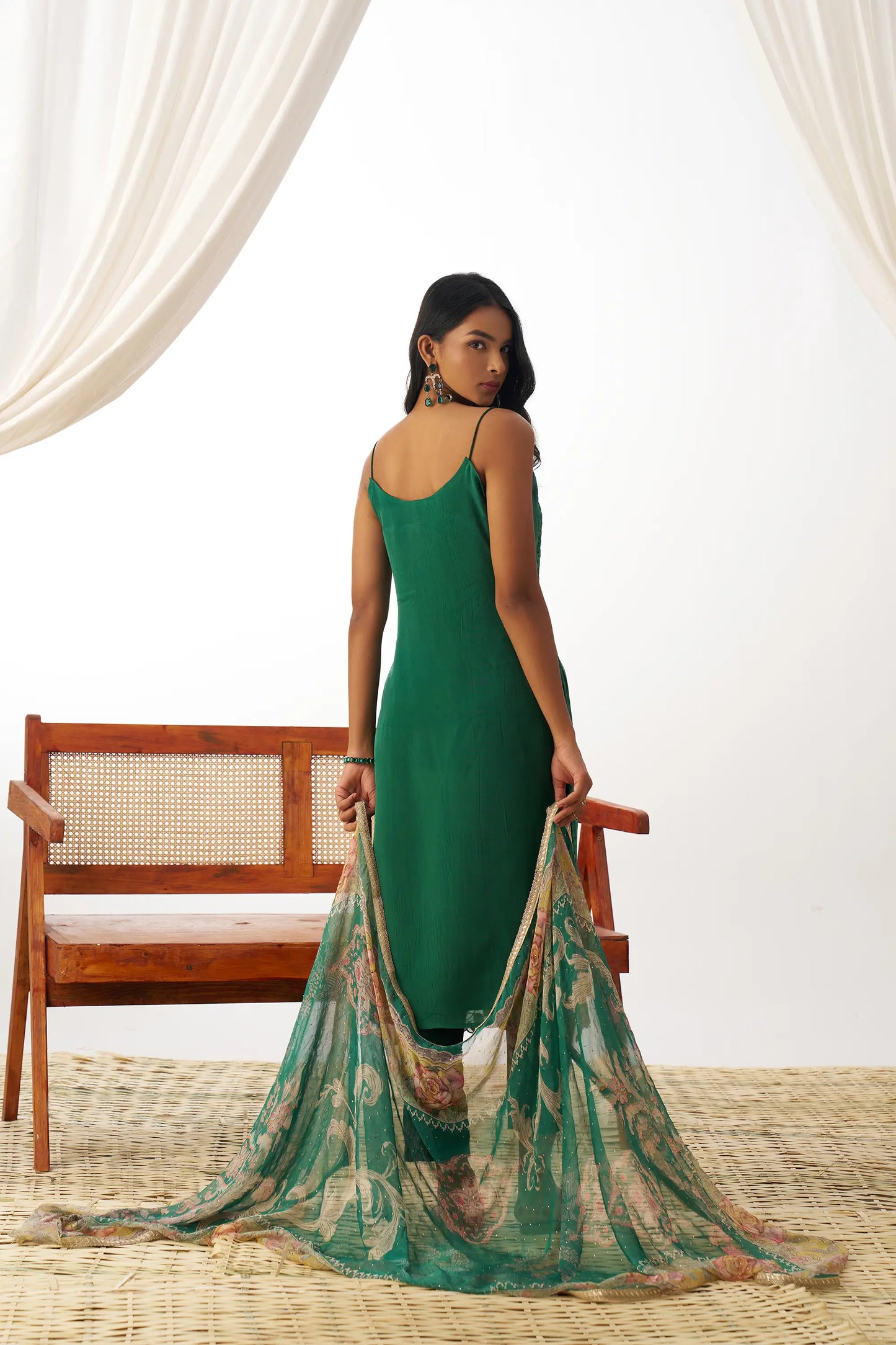 Green Cyan Fancy Embroidered Work Organza Salwar Suit With Dupatta