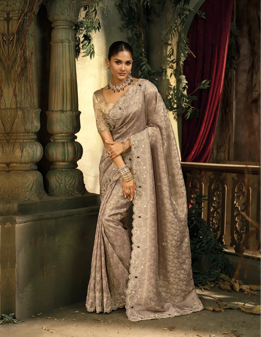 Rosy Brown Silk Heavy Embroidery Saree
