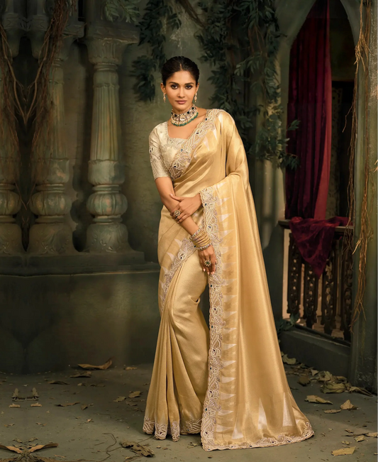 Rich Gold Silk Heavy Embroidery Saree