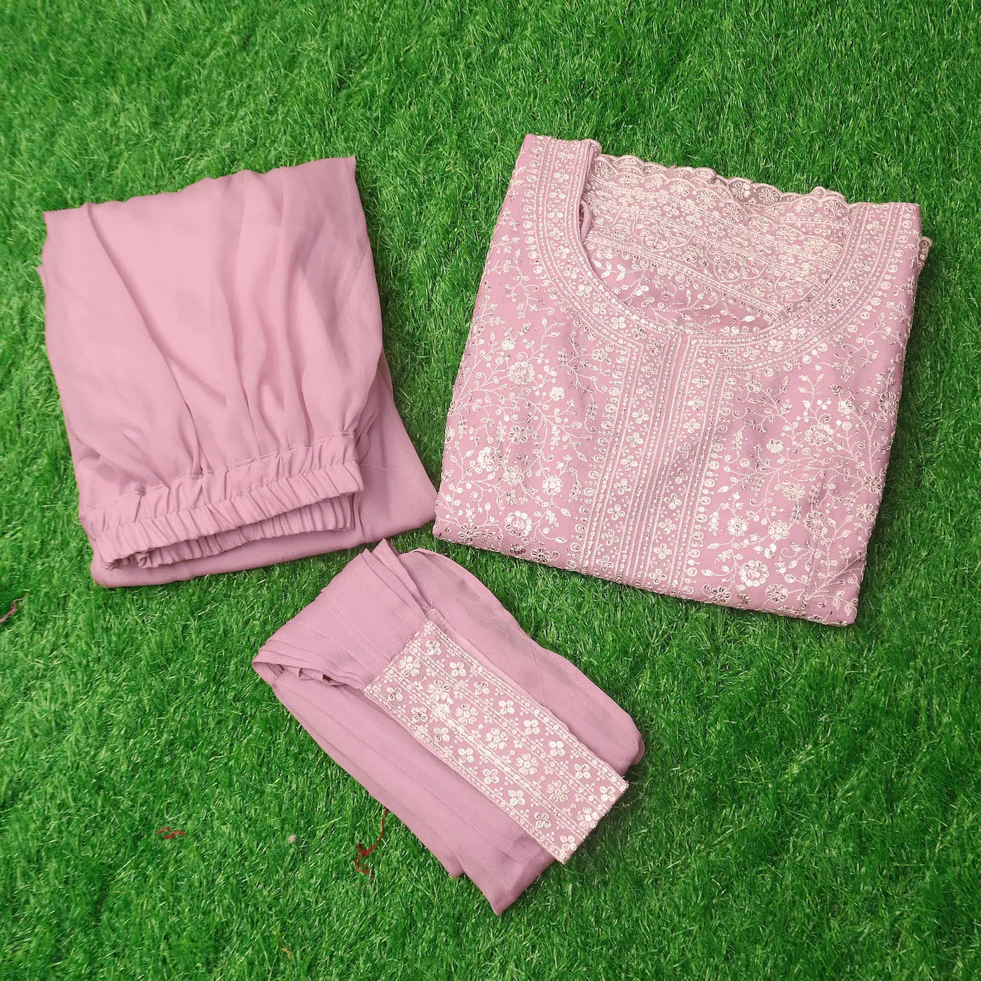 Blush Pink Star Georgette Embroidery Palazzo Suit