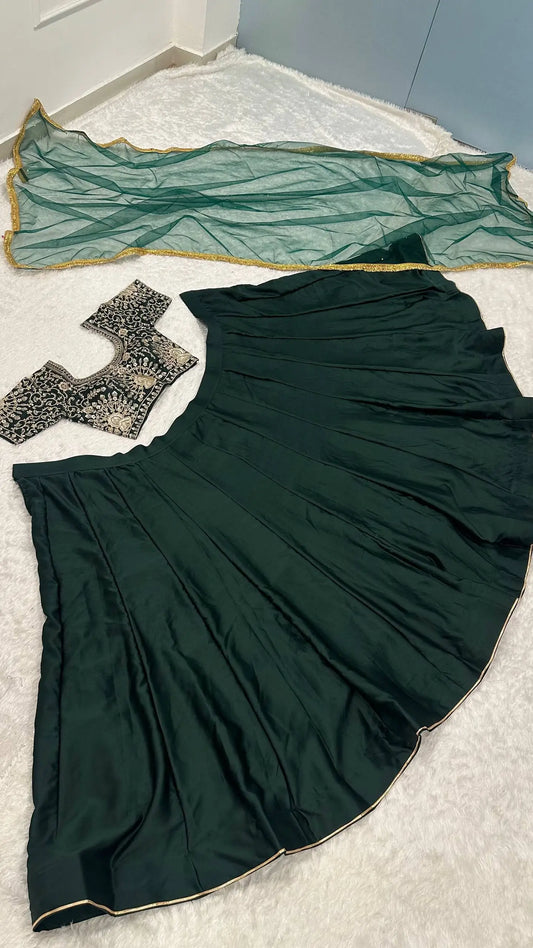 Deep Green Satin Embroidery Lehenga Choli
