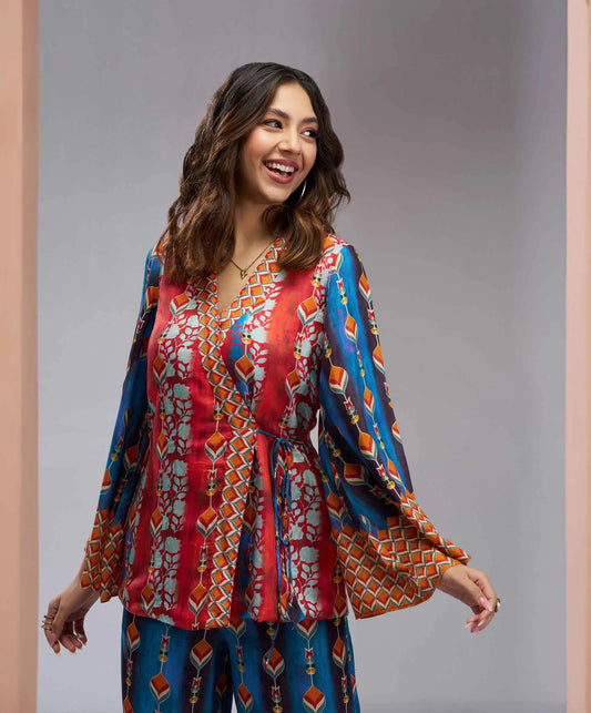 Navy Blue Pure Muslin Silk Printed Co-ord Set