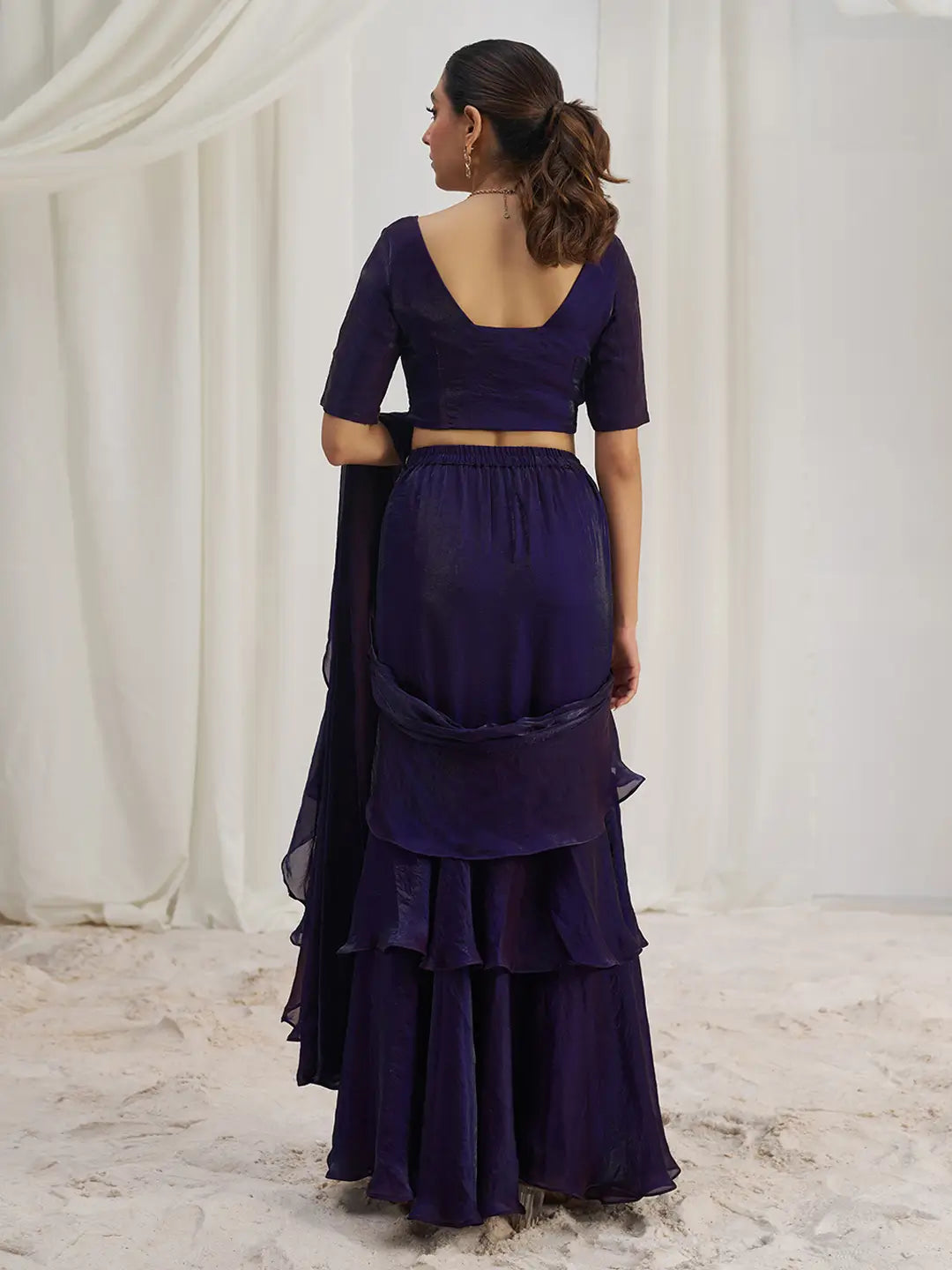 Wine Organza Party Wear Saree With Handwork