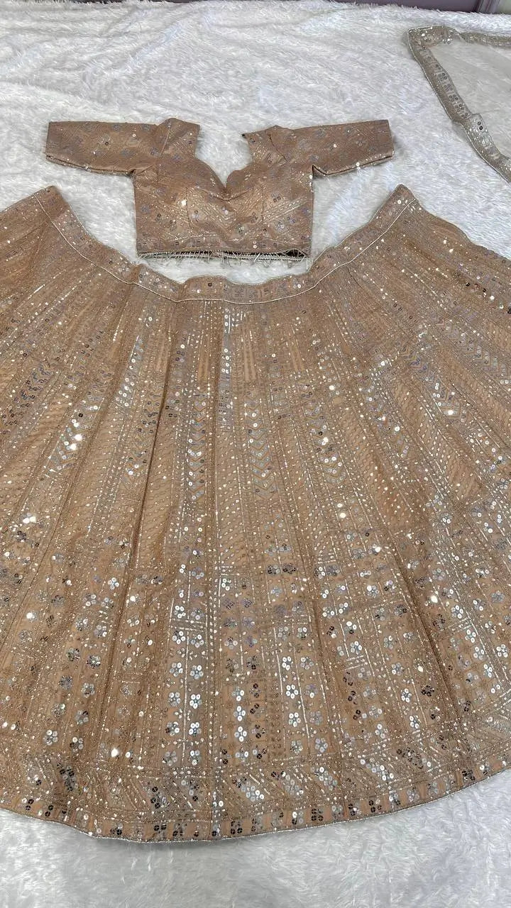 Dark Beige Kasturi Silk Sequence & Dori Work Lehenga Choli