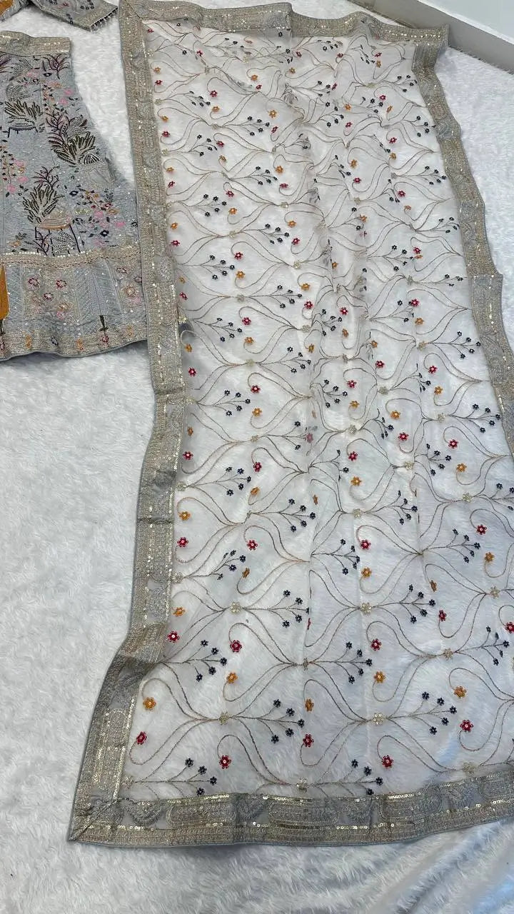 Powder Grey Kasturi Silk Embroidery Lehenga Choli