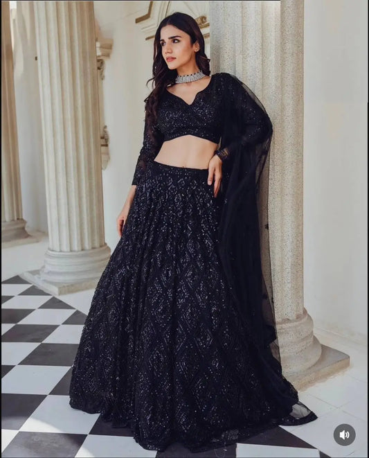 Black Georgette Sequence & Dori Work Lehenga Choli
