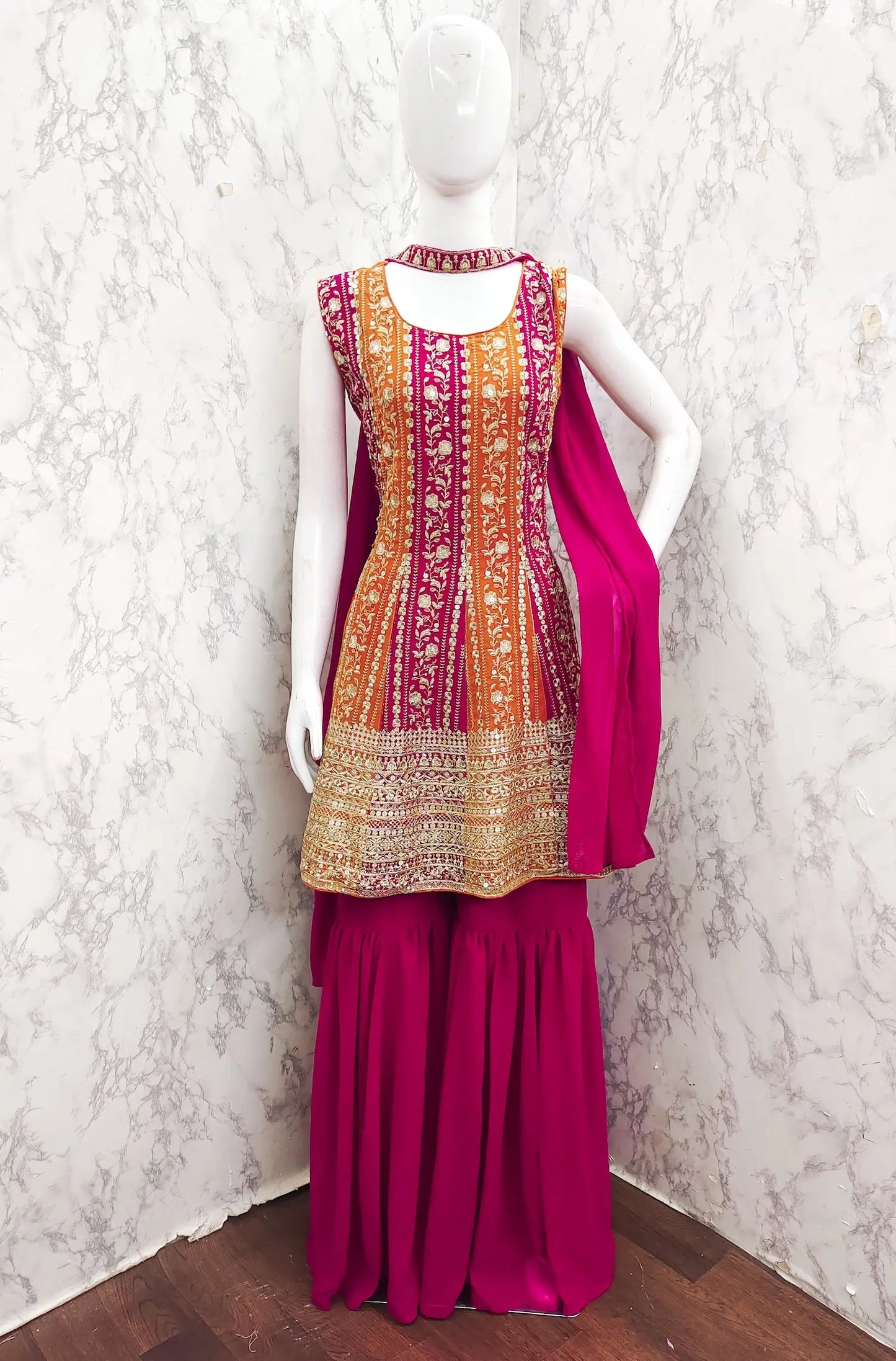 Dark Pink Georgette Sequence Embroidery Work Salwar Suit