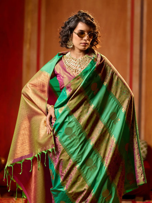Haze Green Handloom Silk Saree