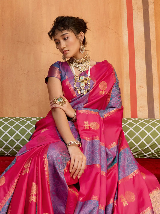 Pinkish Red Handloom Silk Saree