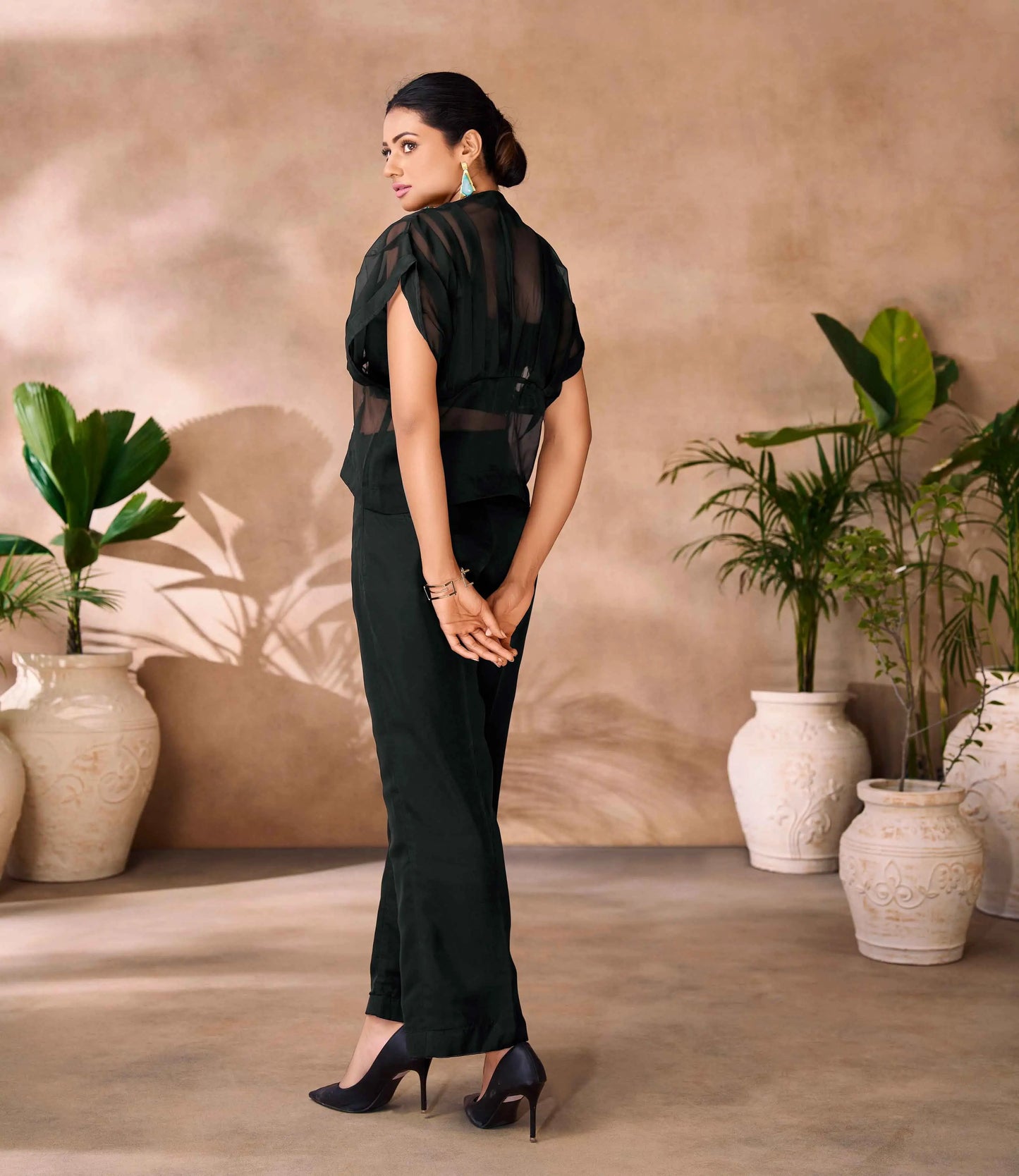 Beautiful Designer Black Organza Floral Hand Work Co- Ord Set