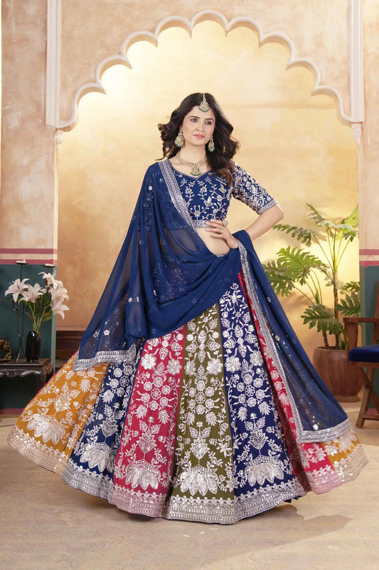 Multi Color Sequins Zari Embroidery Work Georgette Lehenga With Dupatta