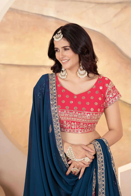 Multi Color Lehenga With Sequins Embroidery Work And Dupatta