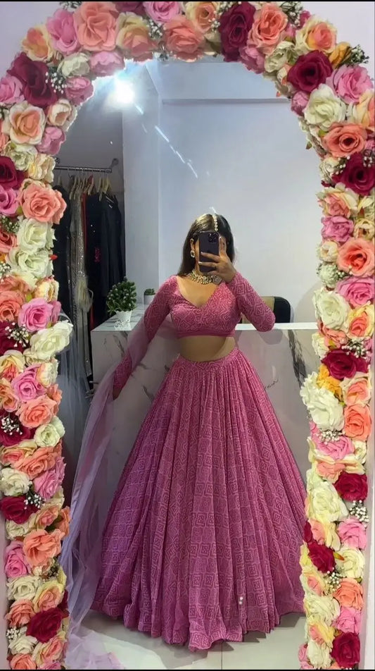 Pink Georgette Digital print With Net Dupatta Lehenga Choli