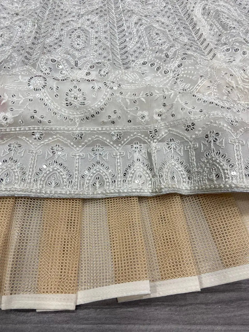 Sabyasachi White Net Lehenga With Thread Embroidery Coding Work Sequins Work