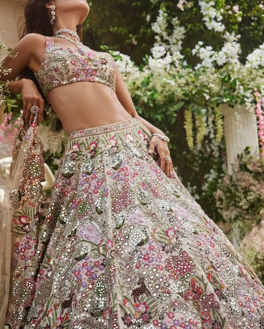 Multi Color Georgette Lehenga With Thread Embroidery Coding Zari Heavy Sequins Work