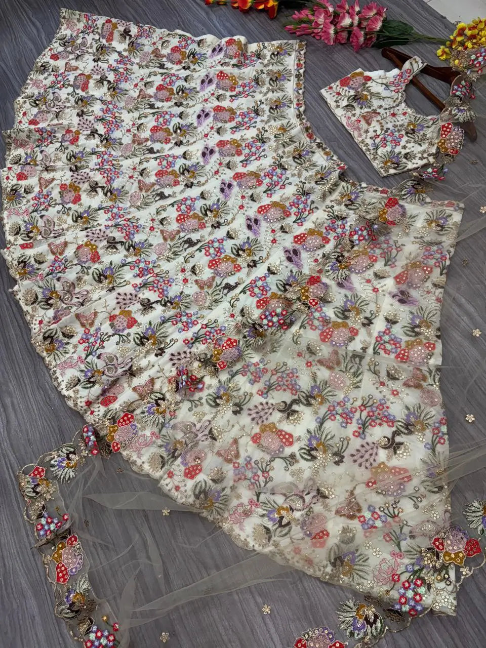 Multi Color Georgette Lehenga With Thread Embroidery Coding Zari Heavy Sequins Work